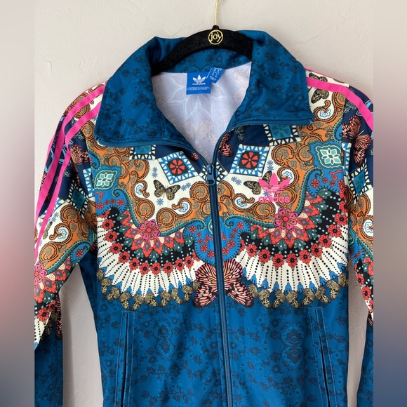 🦋NEW ADIDAS X FARM RIO BARBOMIX TEAL BLUE BUTTERFLY ZIP UP JACKET XS - Picture 6 of 7